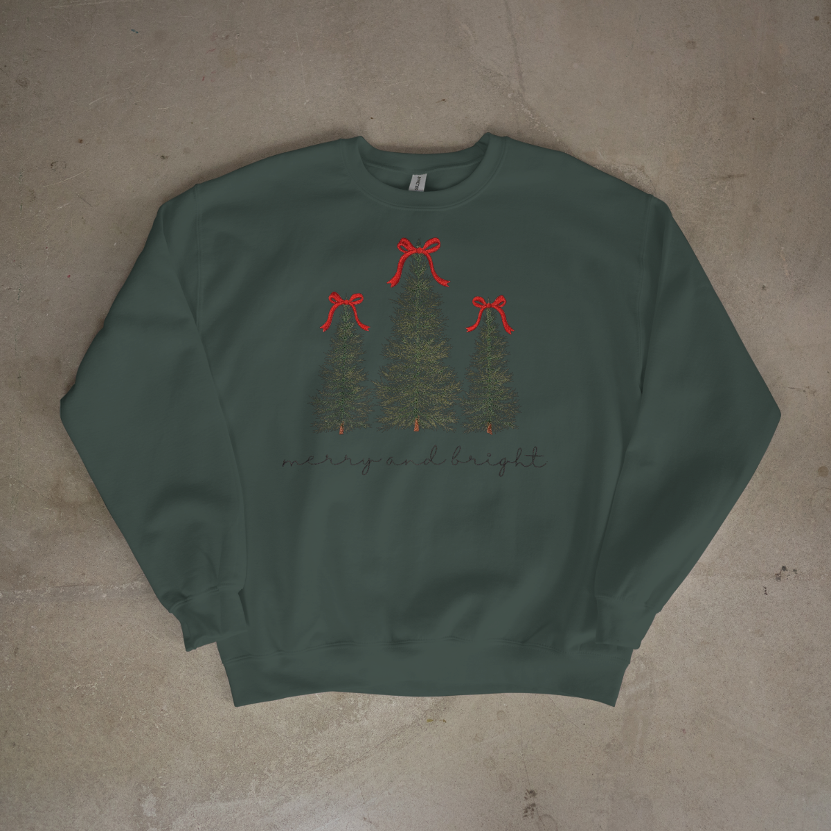 Merry and Bright Christmas Trees Embroidered