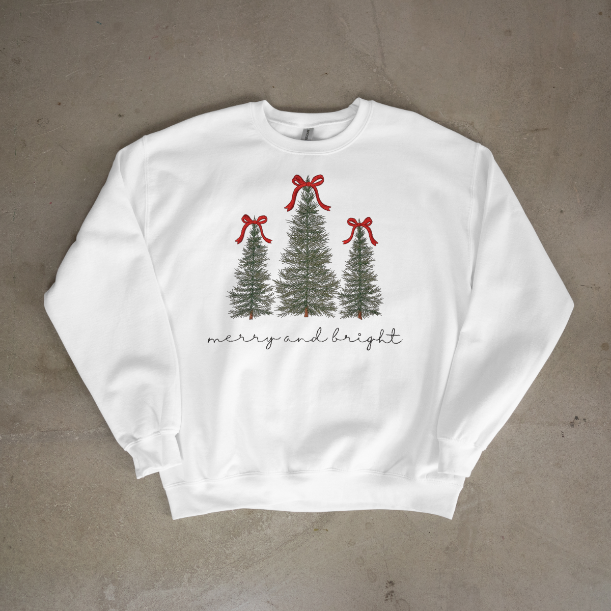 Merry and Bright Christmas Trees Embroidered