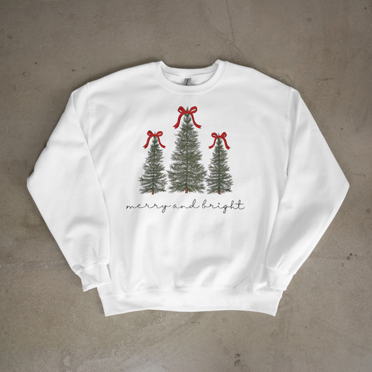 Merry and Bright Christmas Trees Embroidered