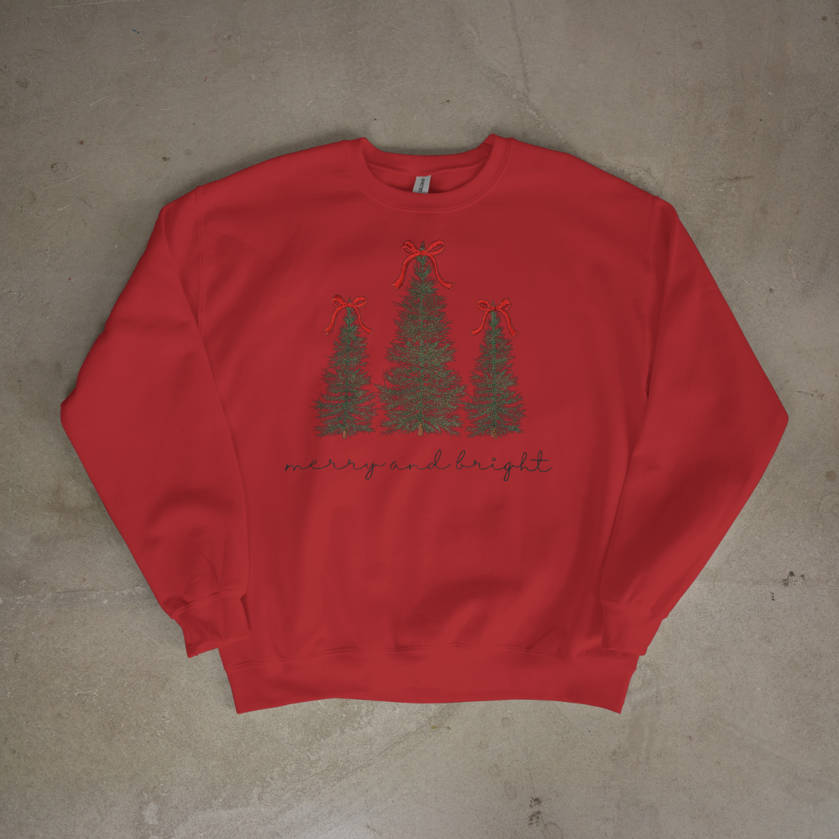 Merry and Bright Christmas Trees Embroidered